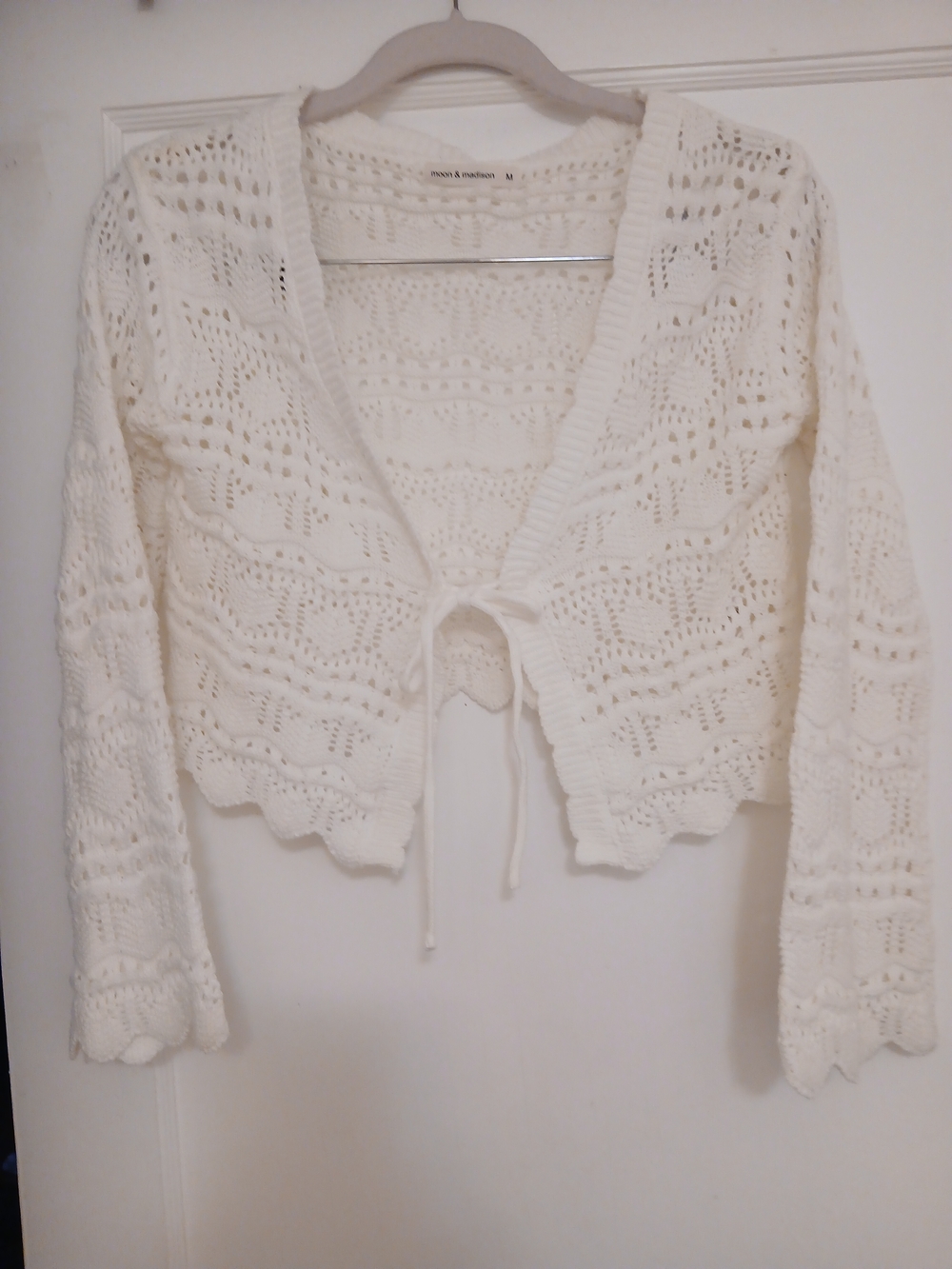 Openwork Tie-Front Crochet Cardigan  Bellsleeves Festival Bohemian Cottagecore